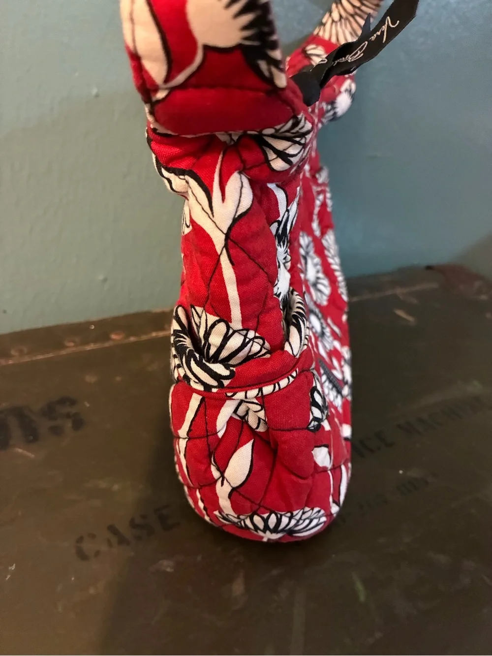 Vera Bradley Red Quilted Floral Shoulder Bag with Black & White Blooms